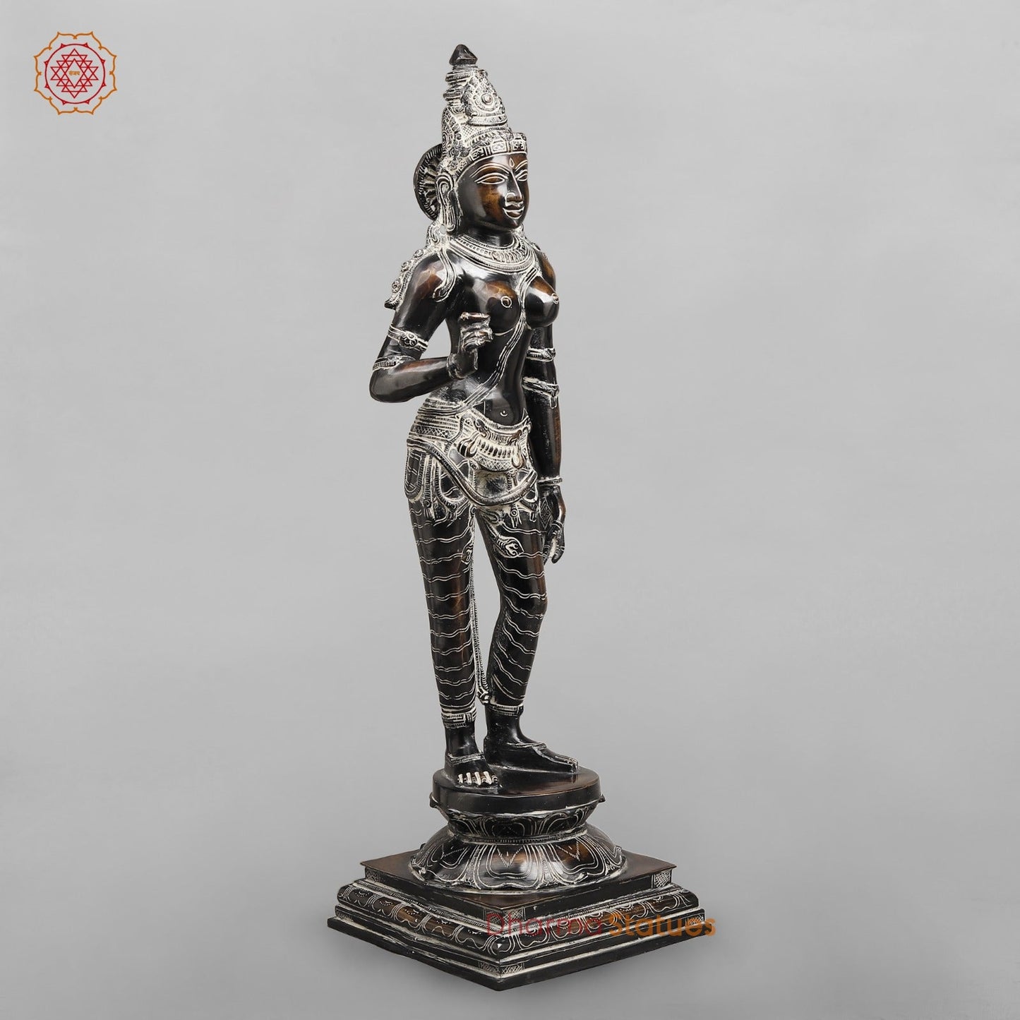 Brass Parwati Standing Fine (South Indian Style) Fine, Antique Rustic Finish 27”