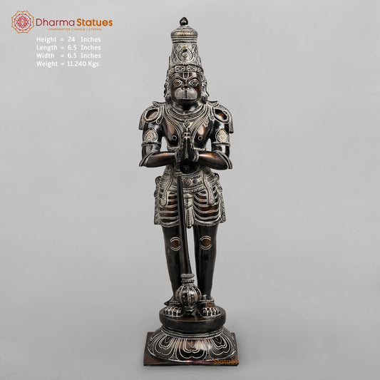 Brass Hanuman Standing Fine, Antique Rustic Finish 24”