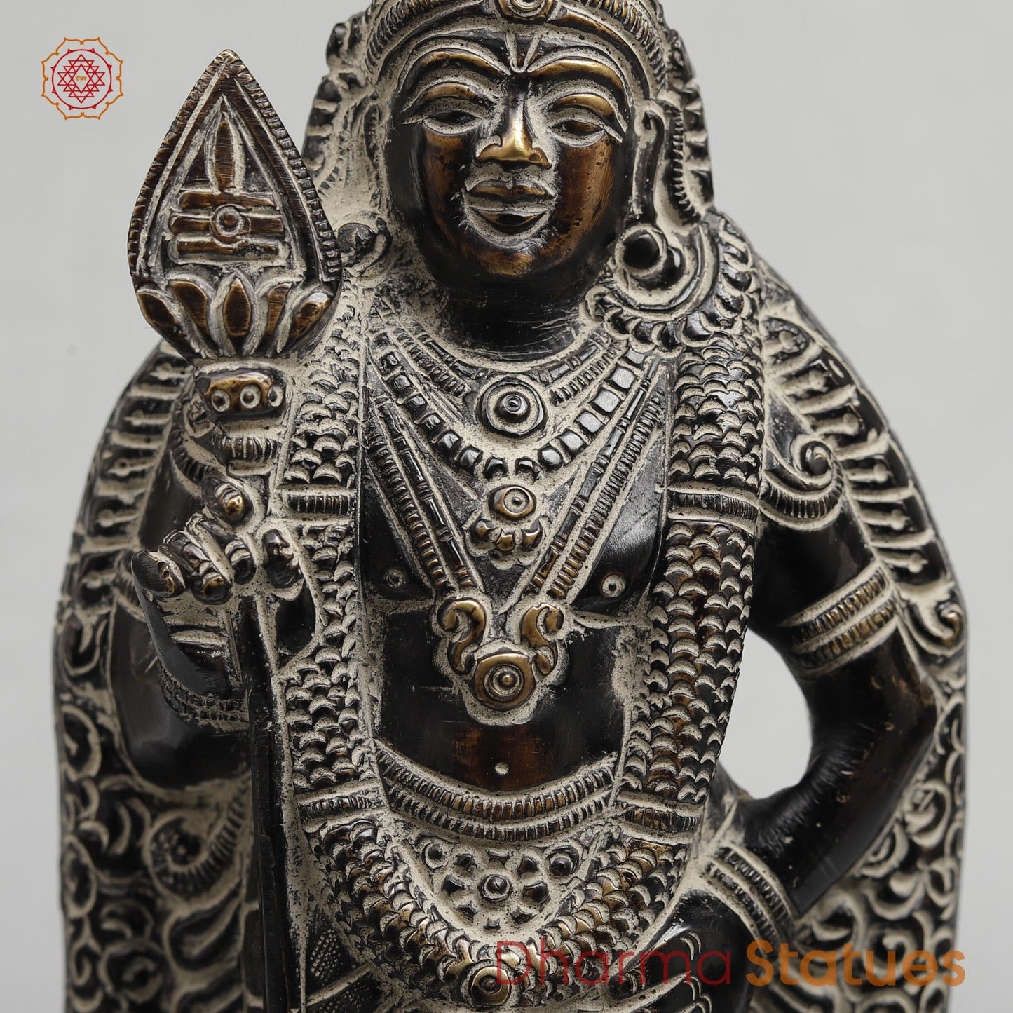Brass Murugan (Kartik) Standing Fine, Antique Rustic Finish 10.5”