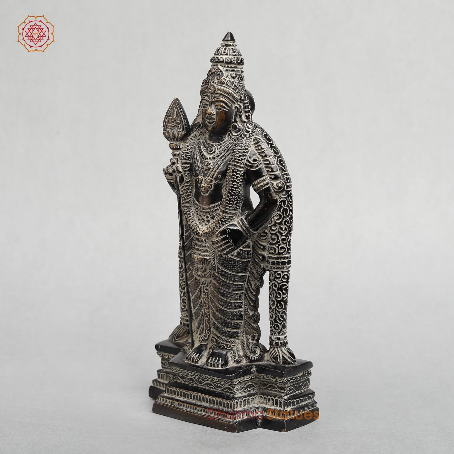 Brass Murugan (Kartik) Standing Fine, Antique Rustic Finish 10.5”