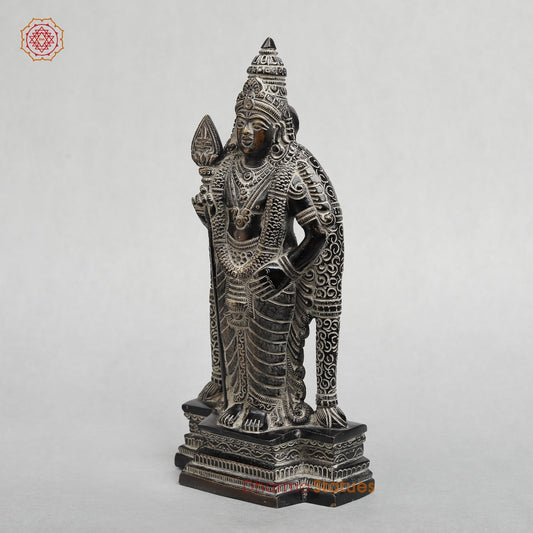 Brass Murugan (Kartik) Standing Fine, Antique Rustic Finish 10.5”