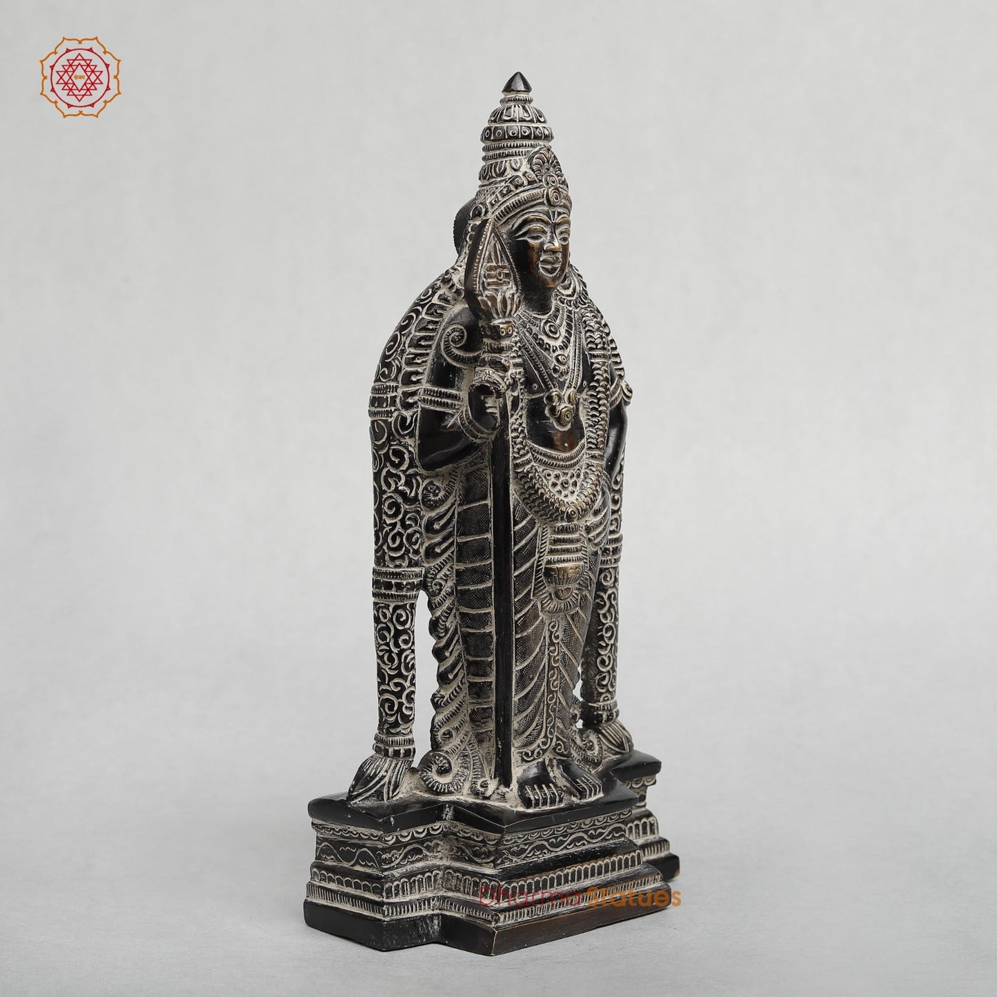 Brass Murugan (Kartik) Standing Fine, Antique Rustic Finish 10.5”