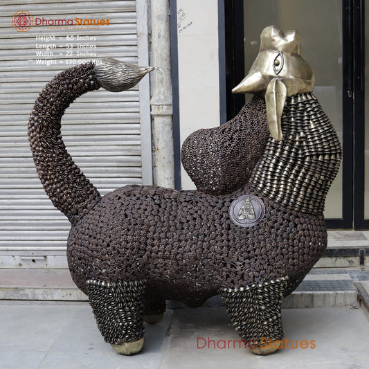 Brass Nandi joyfull Nandi Standing With Floral carvings, Copper Finish  60”