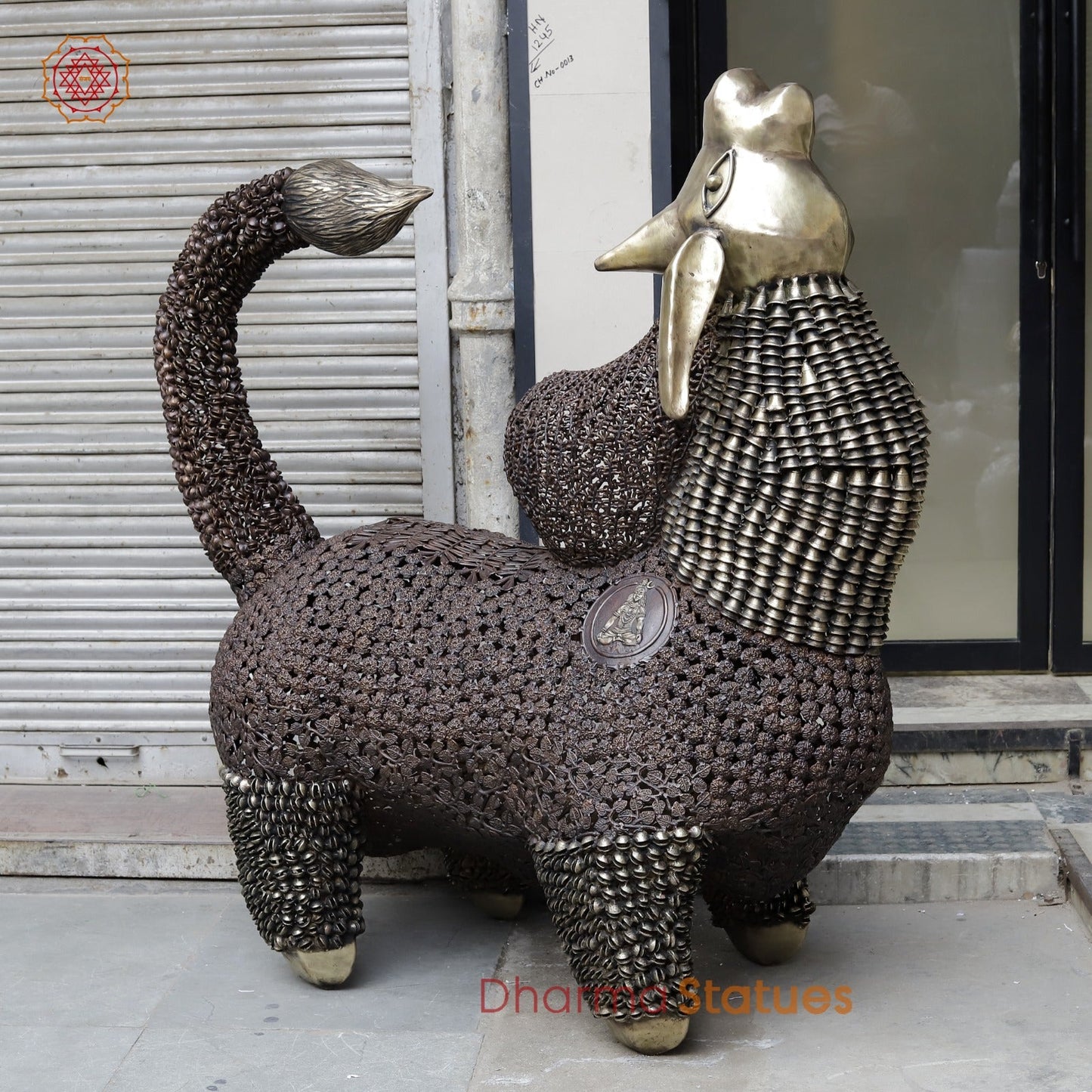 Brass Nandi joyfull Nandi Standing With Floral carvings, Copper Finish  60”