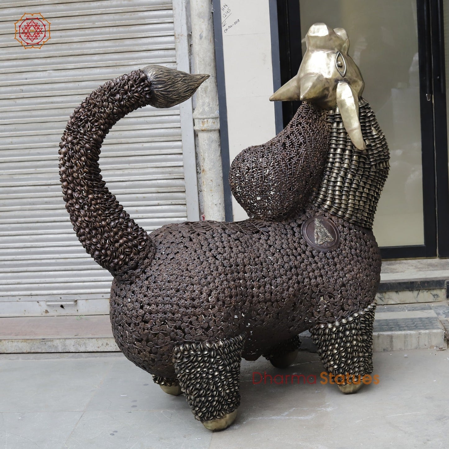 Brass Nandi joyfull Nandi Standing With Floral carvings, Copper Finish  60”