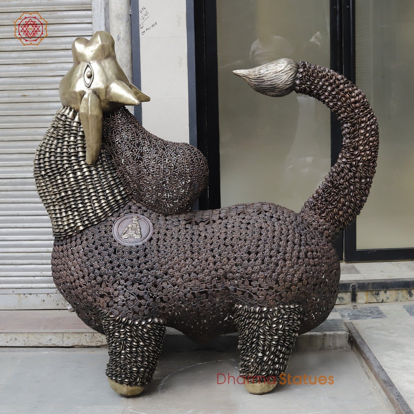 Brass Nandi joyfull Nandi Standing With Floral carvings, Copper Finish  60”
