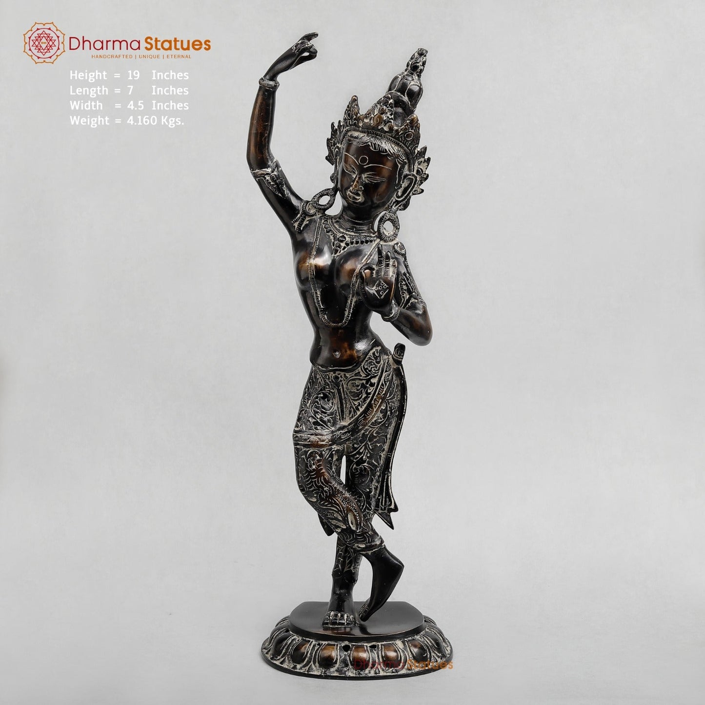 Brass Tara Standing Fine, Antique finish 19”