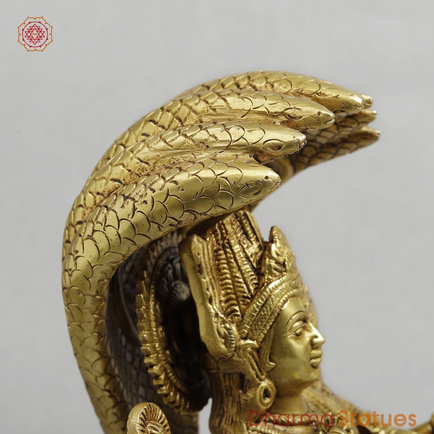 Brass Vishnu Lakshmi Resting in Snake Fine, Golden Finish 13”