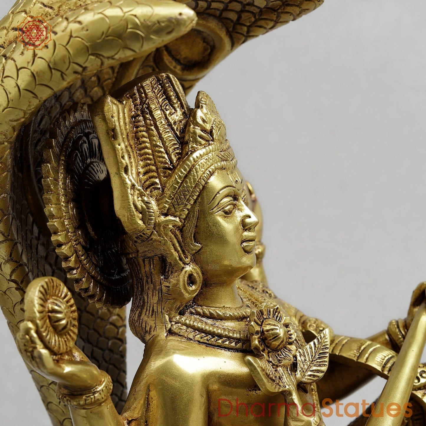 Brass Vishnu Lakshmi Resting in Snake Fine, Golden Finish 13”