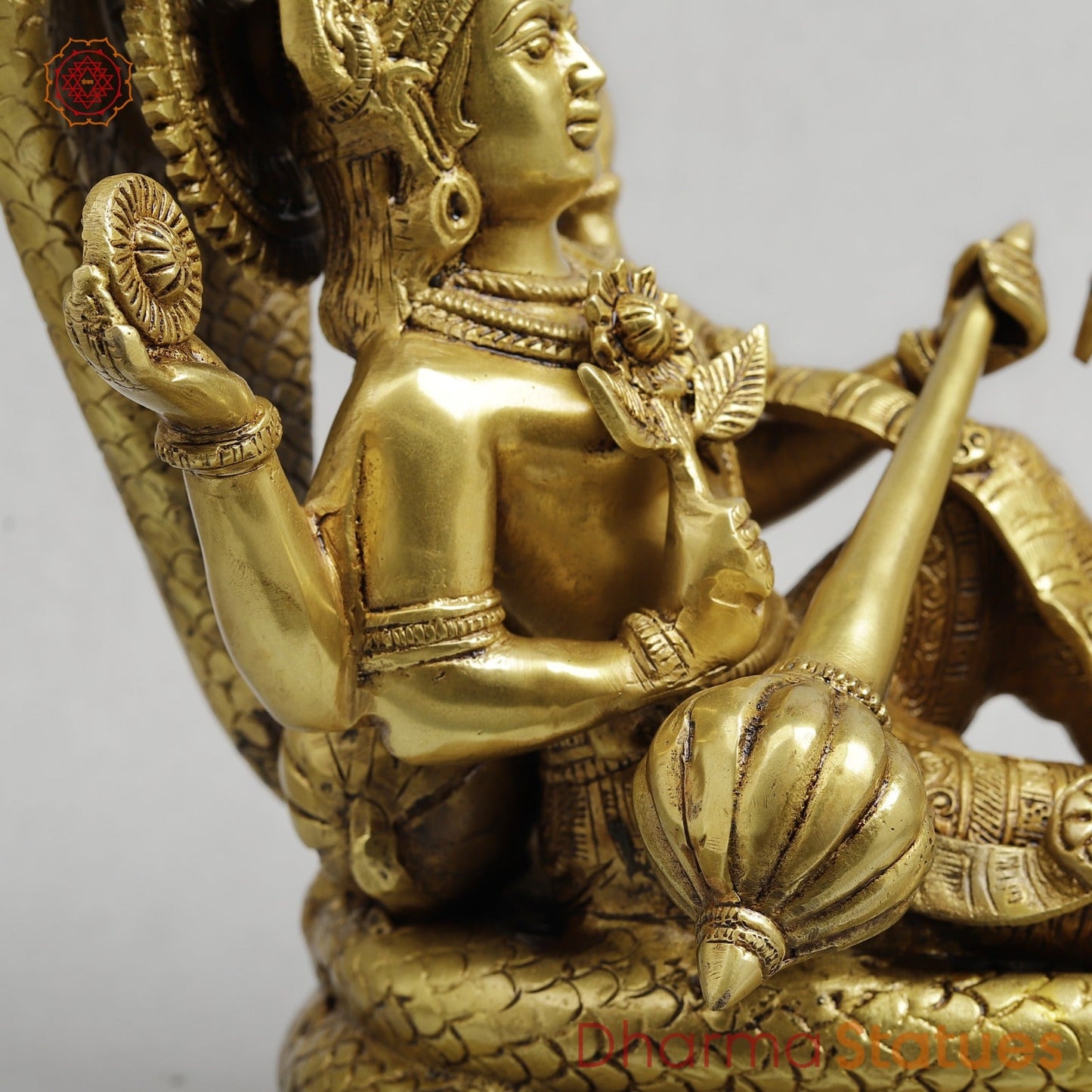 Brass Vishnu Lakshmi Resting in Snake Fine, Golden Finish 13”