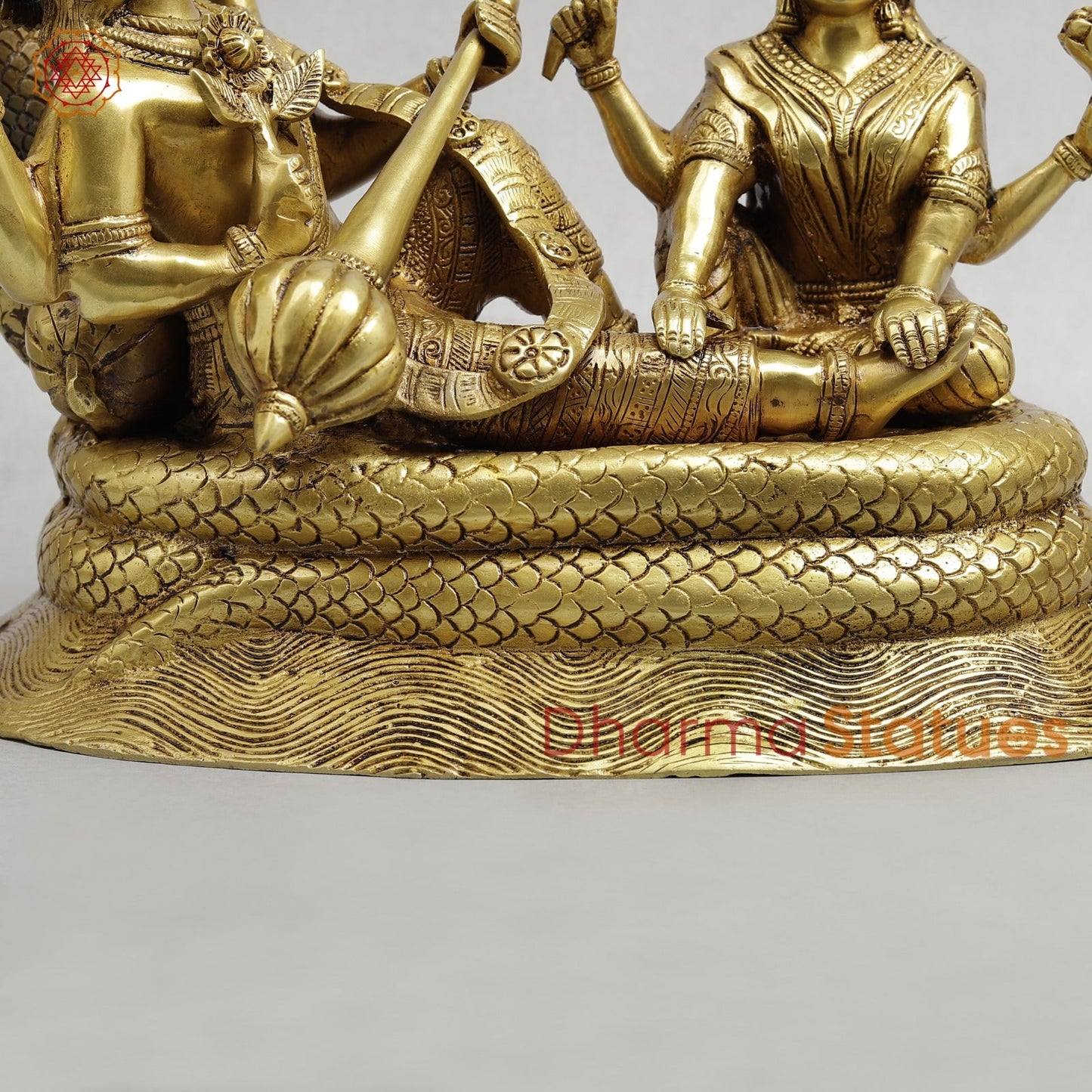 Brass Vishnu Lakshmi Resting in Snake Fine, Golden Finish 13”
