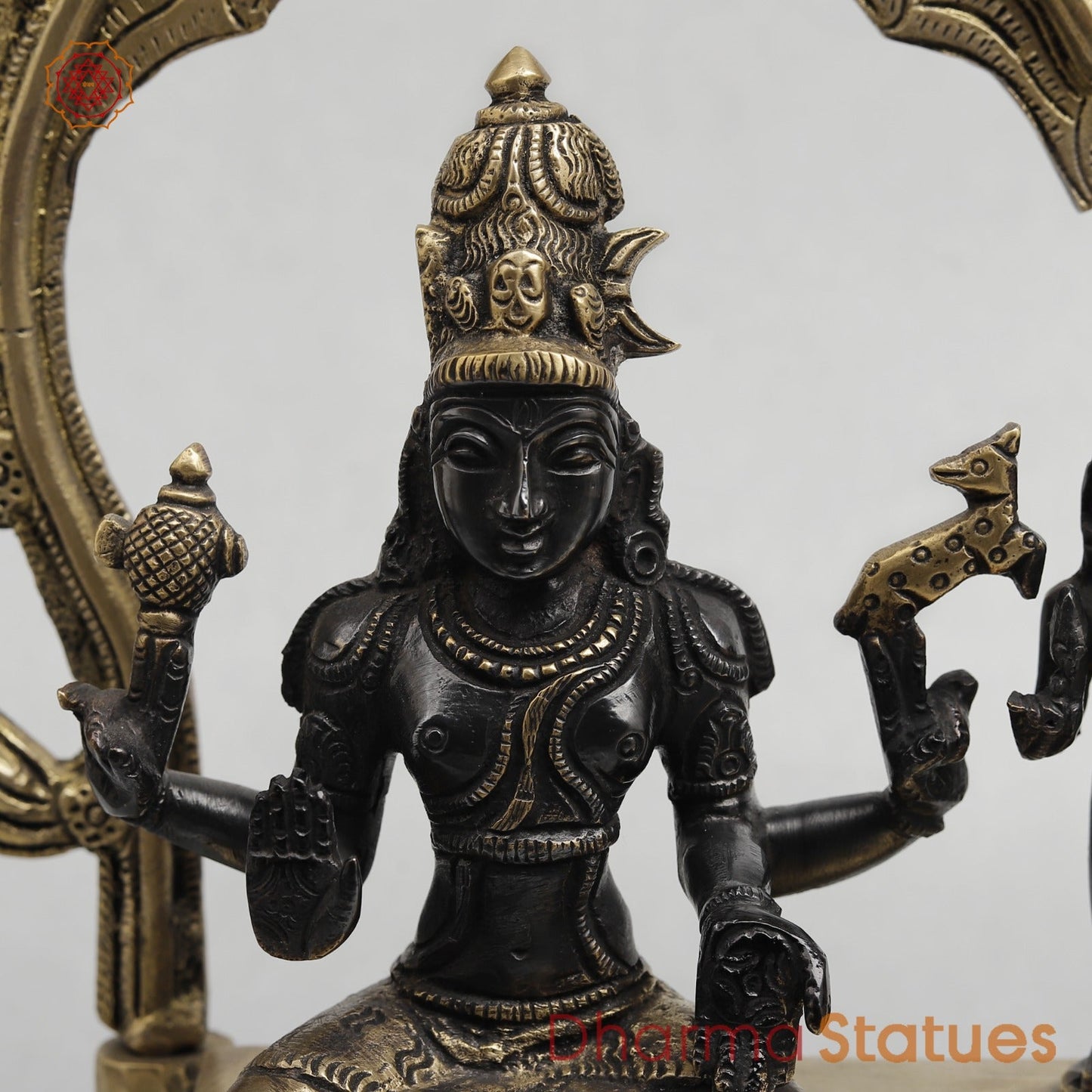 Brass Somdaskandar (Shiva Parwati with Kartik) Fine, Royal black Finish 11”