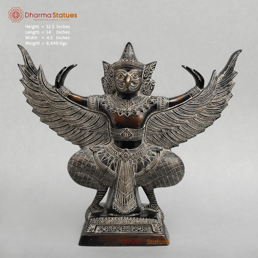 Brass Garuda Seated With Open wings Fine, Antique Finish 12.5”