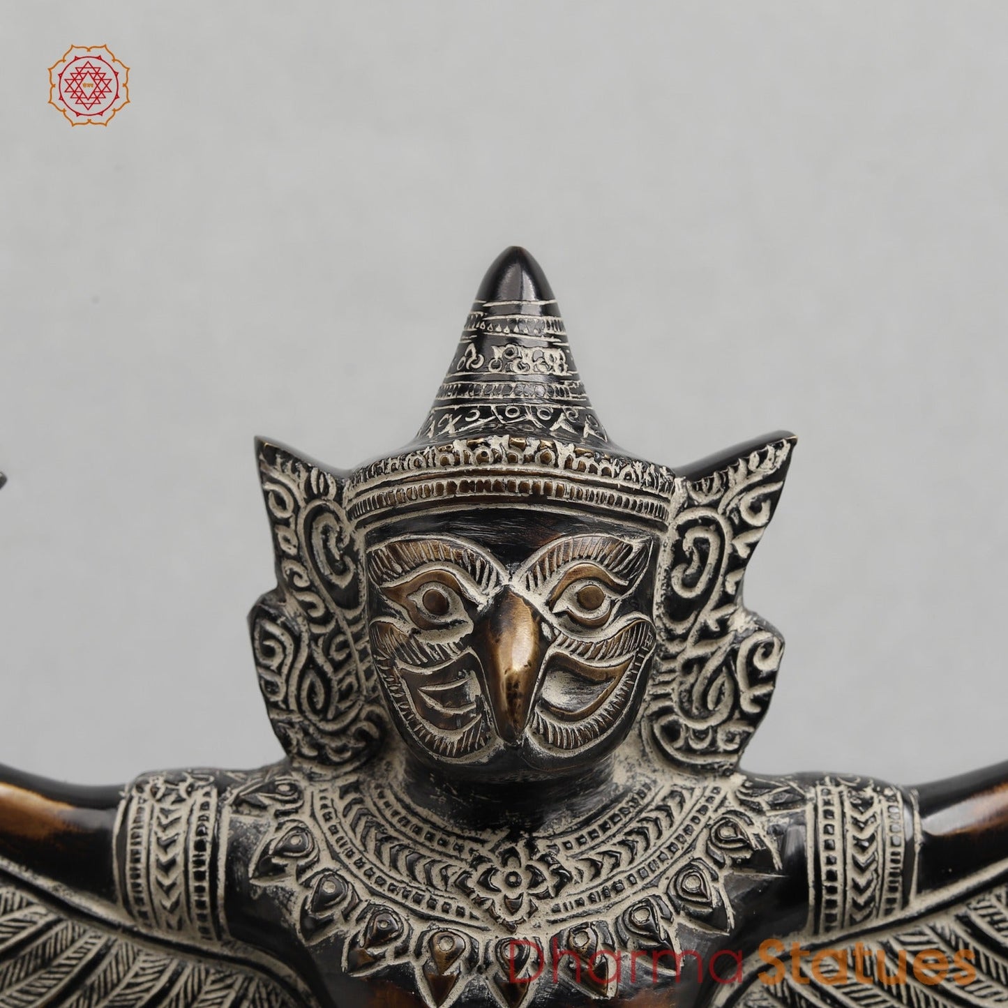 Brass Garuda Seated With Open wings Fine, Antique Finish 12.5”