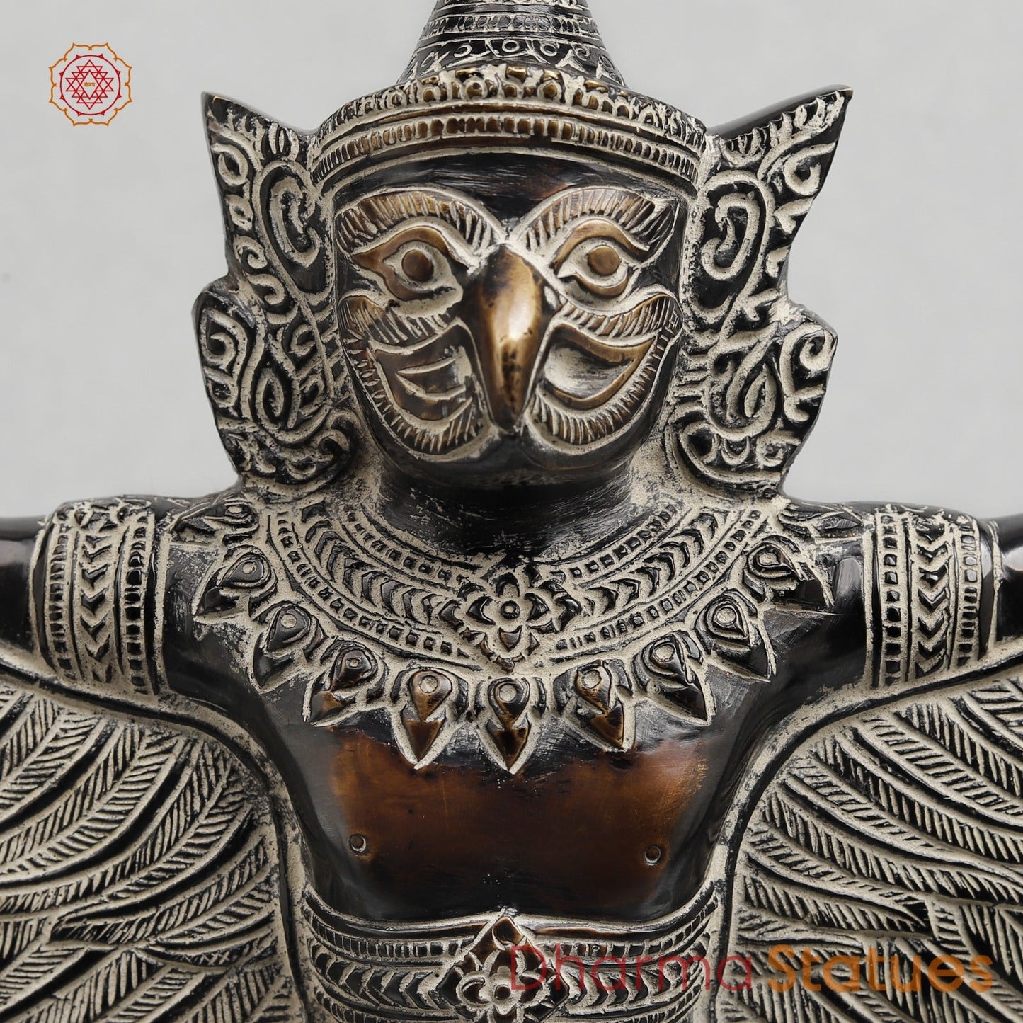 Brass Garuda Seated With Open wings Fine, Antique Finish 12.5”