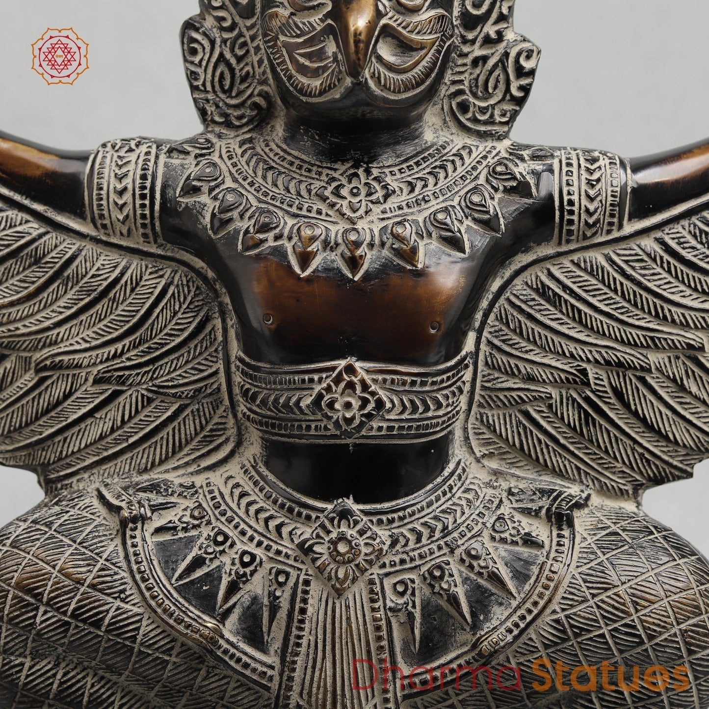 Brass Garuda Seated With Open wings Fine, Antique Finish 12.5”