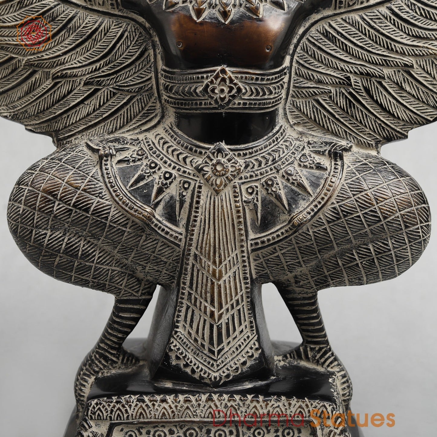 Brass Garuda Seated With Open wings Fine, Antique Finish 12.5”