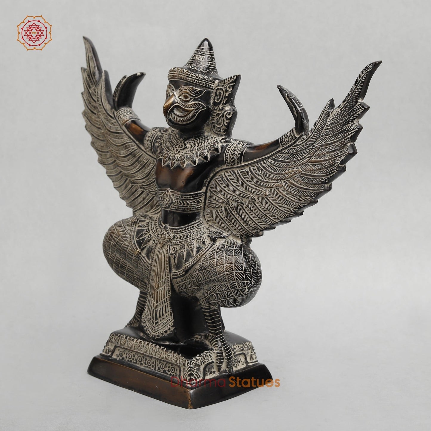 Brass Garuda Seated With Open wings Fine, Antique Finish 12.5”