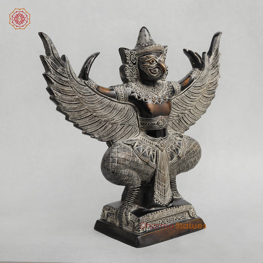 Brass Garuda Seated With Open wings Fine, Antique Finish 12.5”