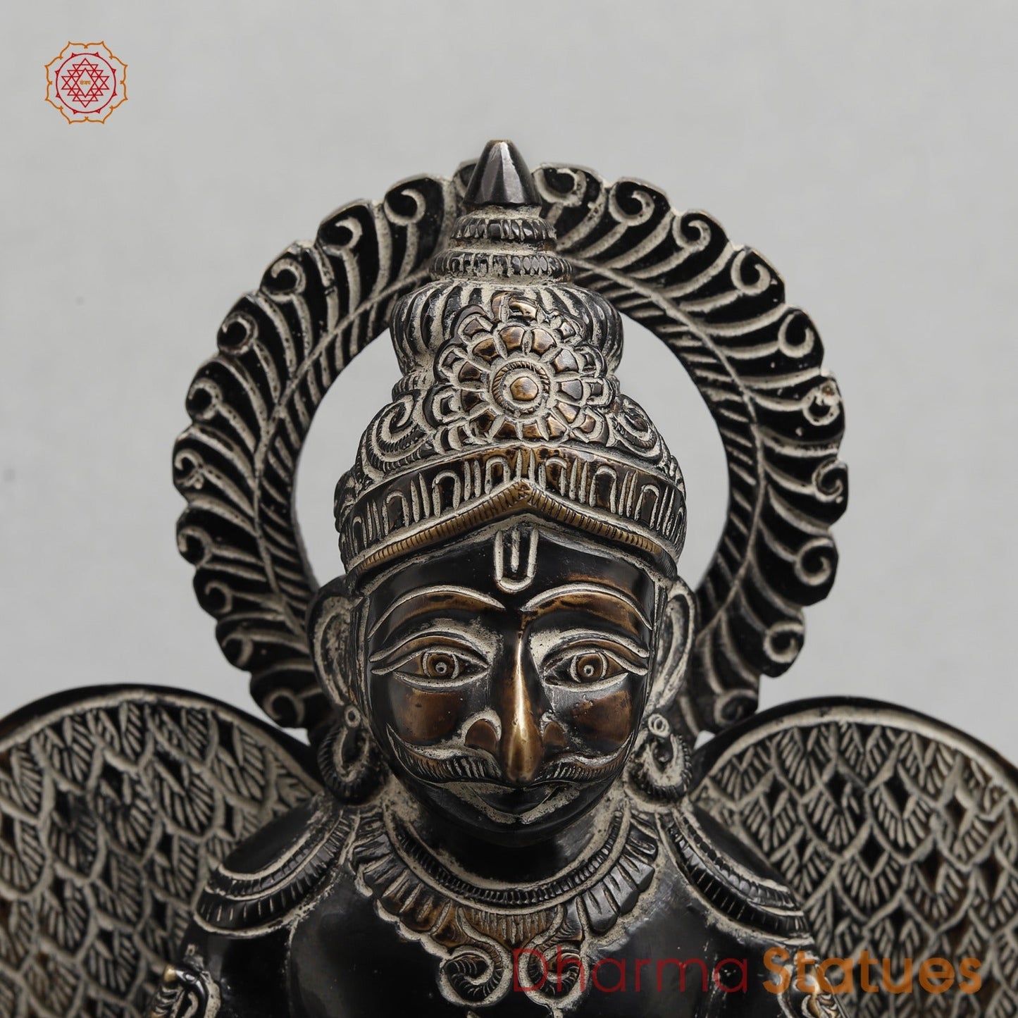Brass Garuda Seated With Mantra in the Wings Fine, Antique Finish 12”