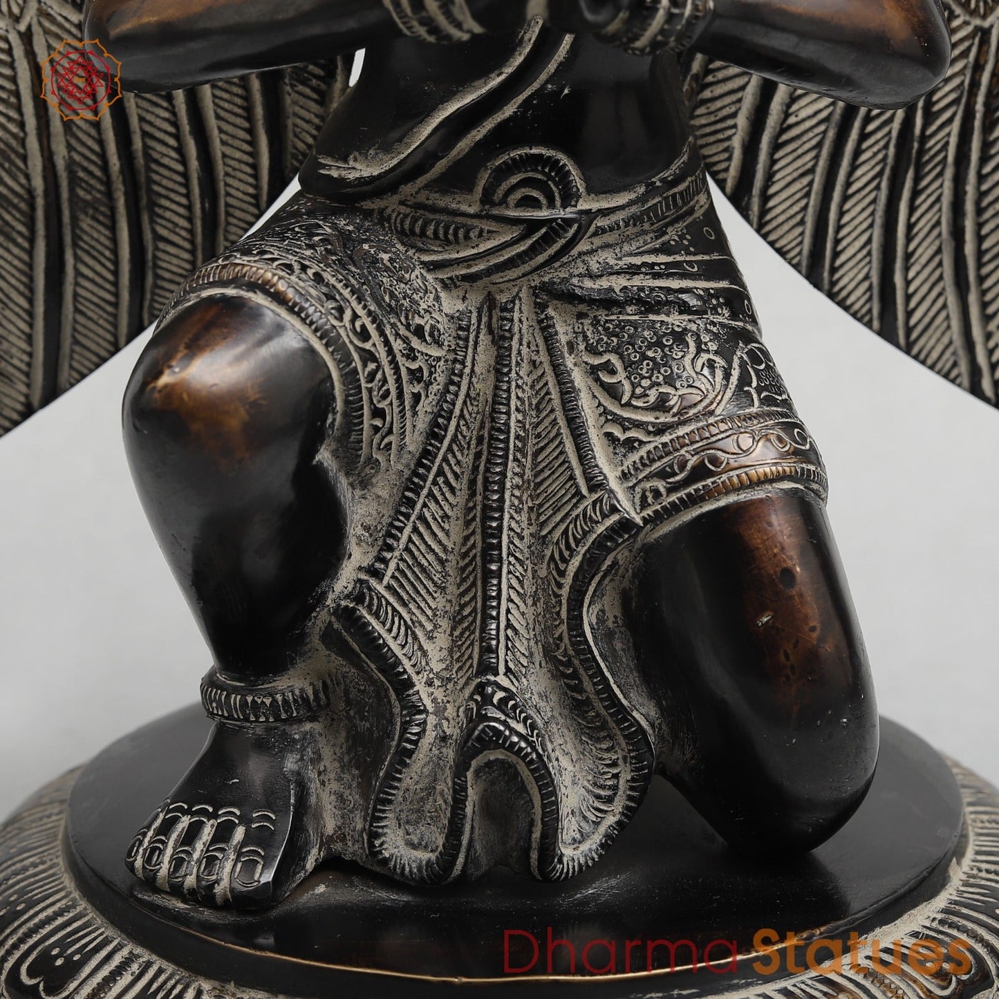 Brass Garuda Seated With Mantra in the Wings Fine, Antique Finish 12”