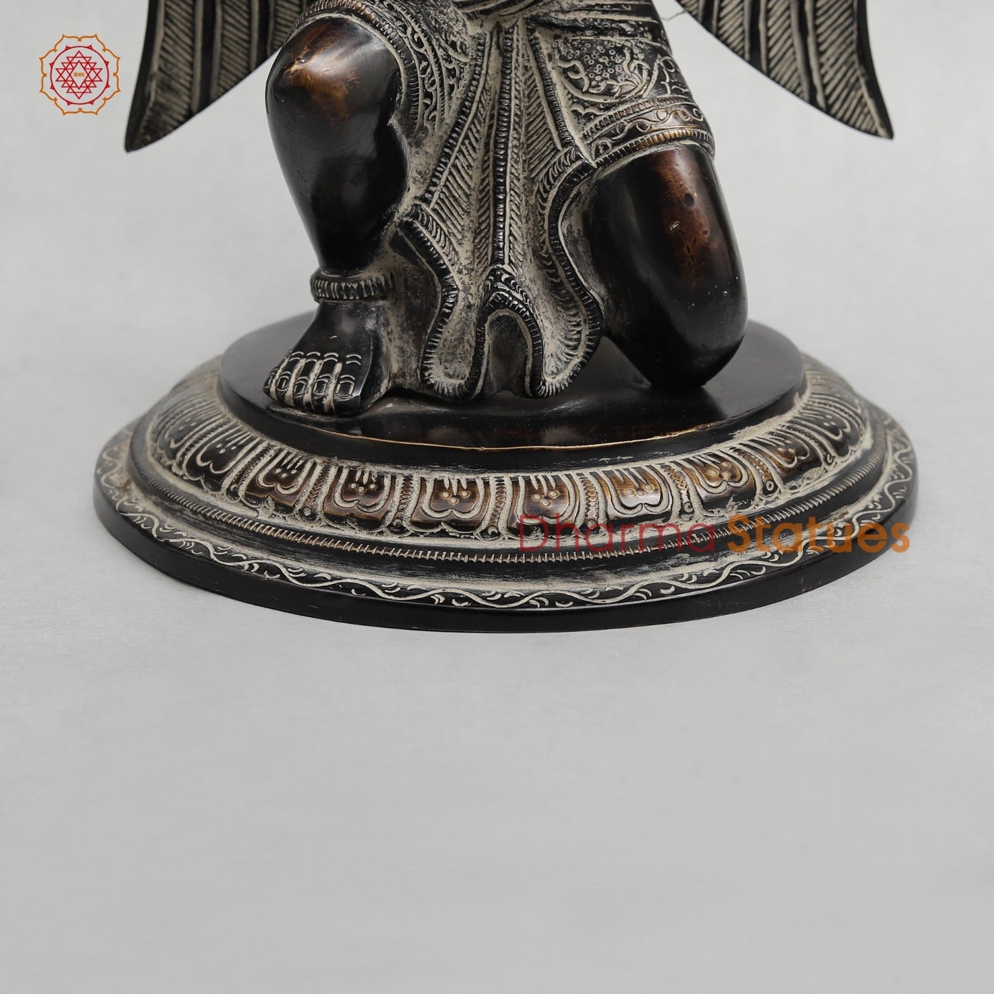 Brass Garuda Seated With Mantra in the Wings Fine, Antique Finish 12”