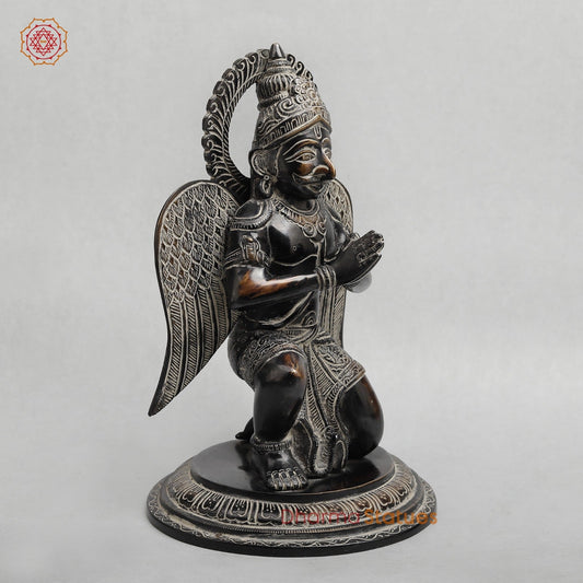 Brass Garuda Seated With Mantra in the Wings Fine, Antique Finish 12”