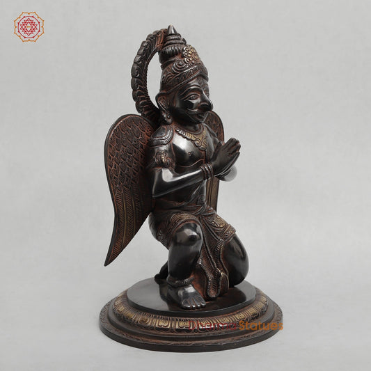 Brass Garuda Seated With Mantra in the Wings Fine, Royal Black with Red Hues Finish 12”