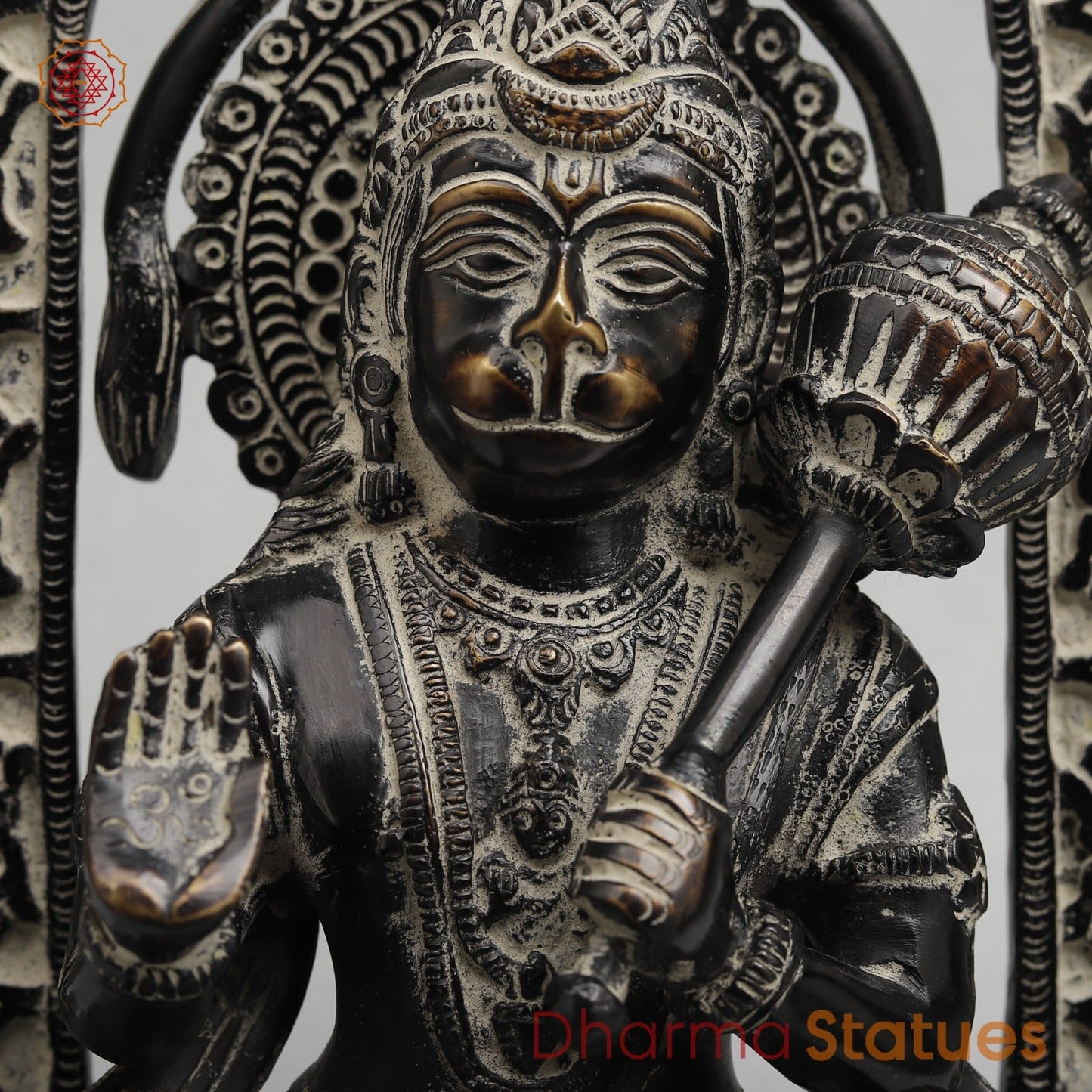 Brass Hanuman Seated with Frame Fine, Antique finish 11”