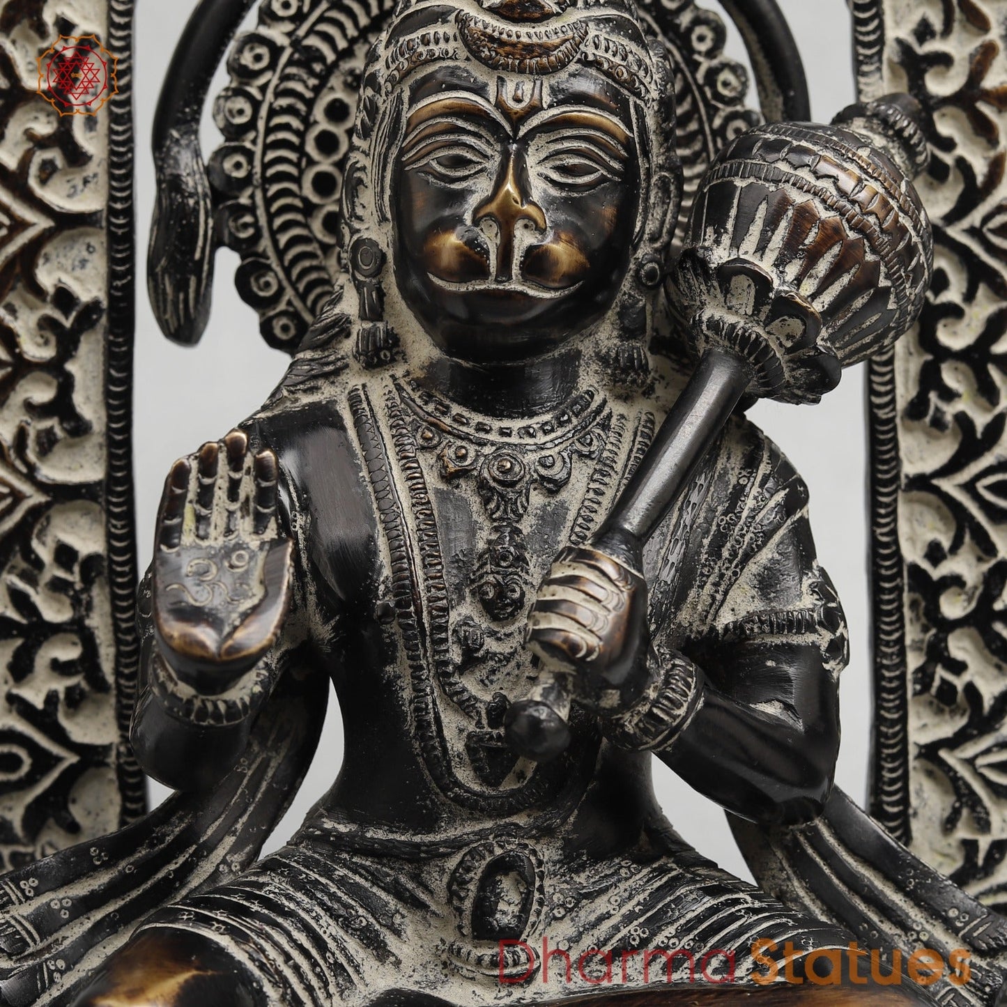 Brass Hanuman Seated with Frame Fine, Antique finish 11”