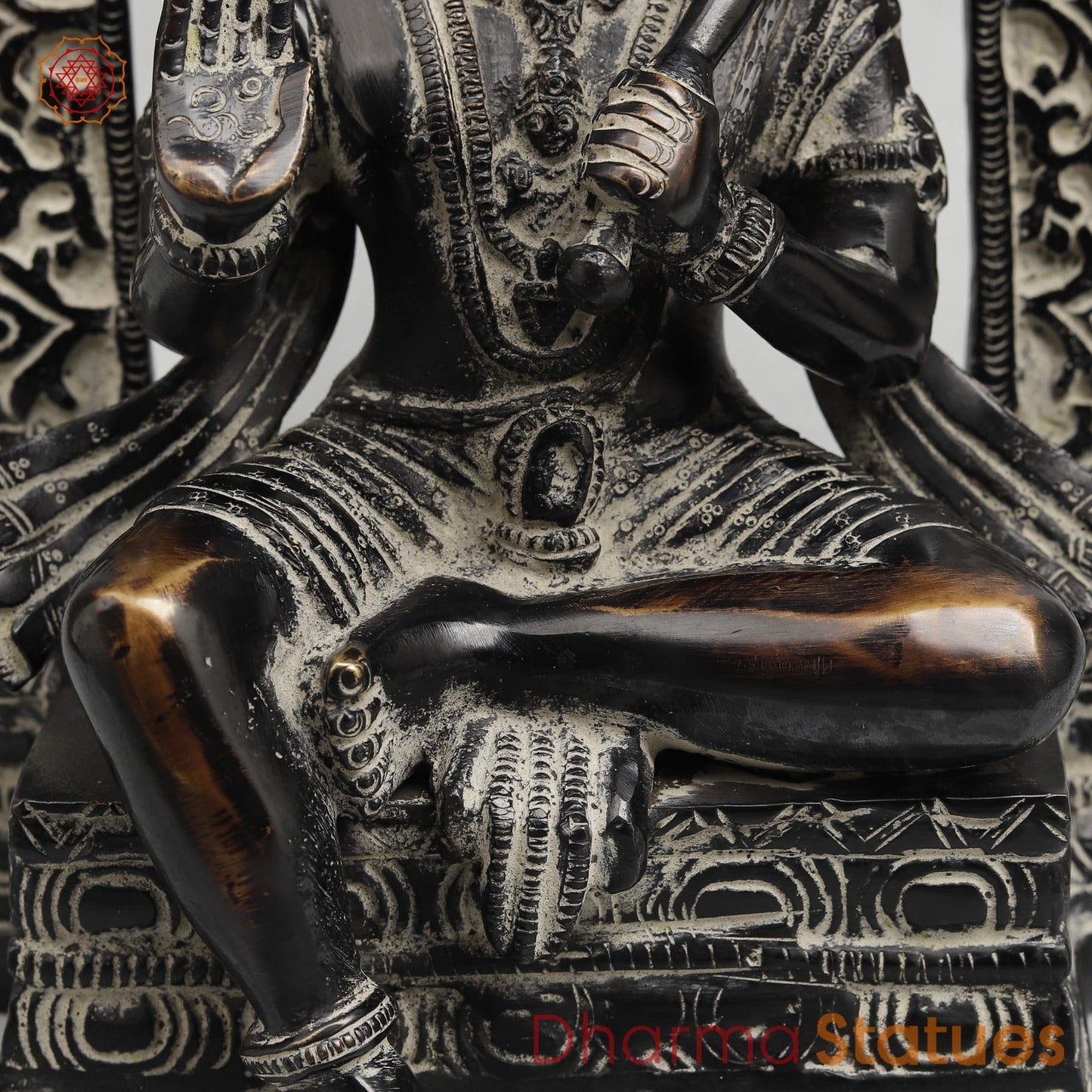 Brass Hanuman Seated with Frame Fine, Antique finish 11”