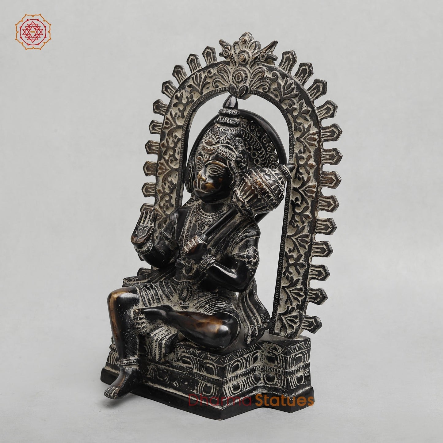 Brass Hanuman Seated with Frame Fine, Antique finish 11”