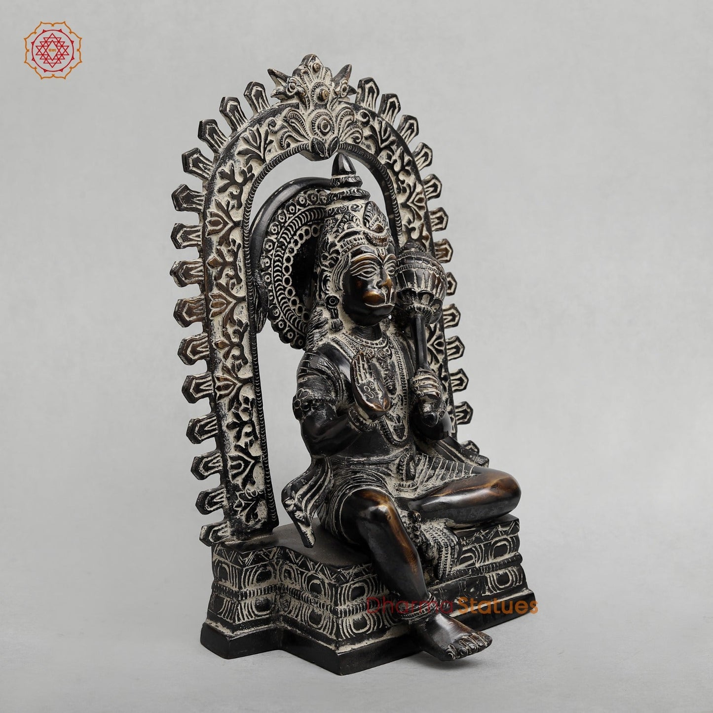 Brass Hanuman Seated with Frame Fine, Antique finish 11”