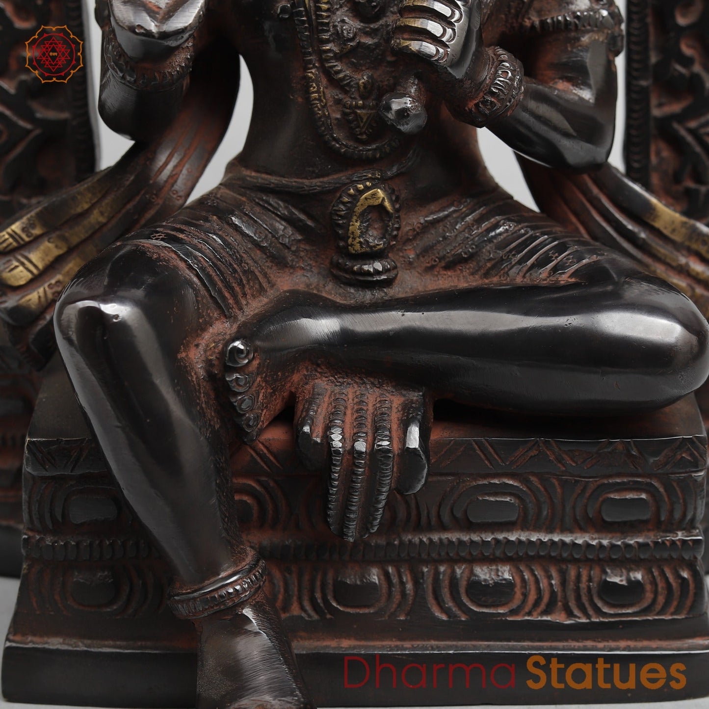 Brass Hanuman Seated with Frame Fine, Royal Black With Red Hues finish 11”