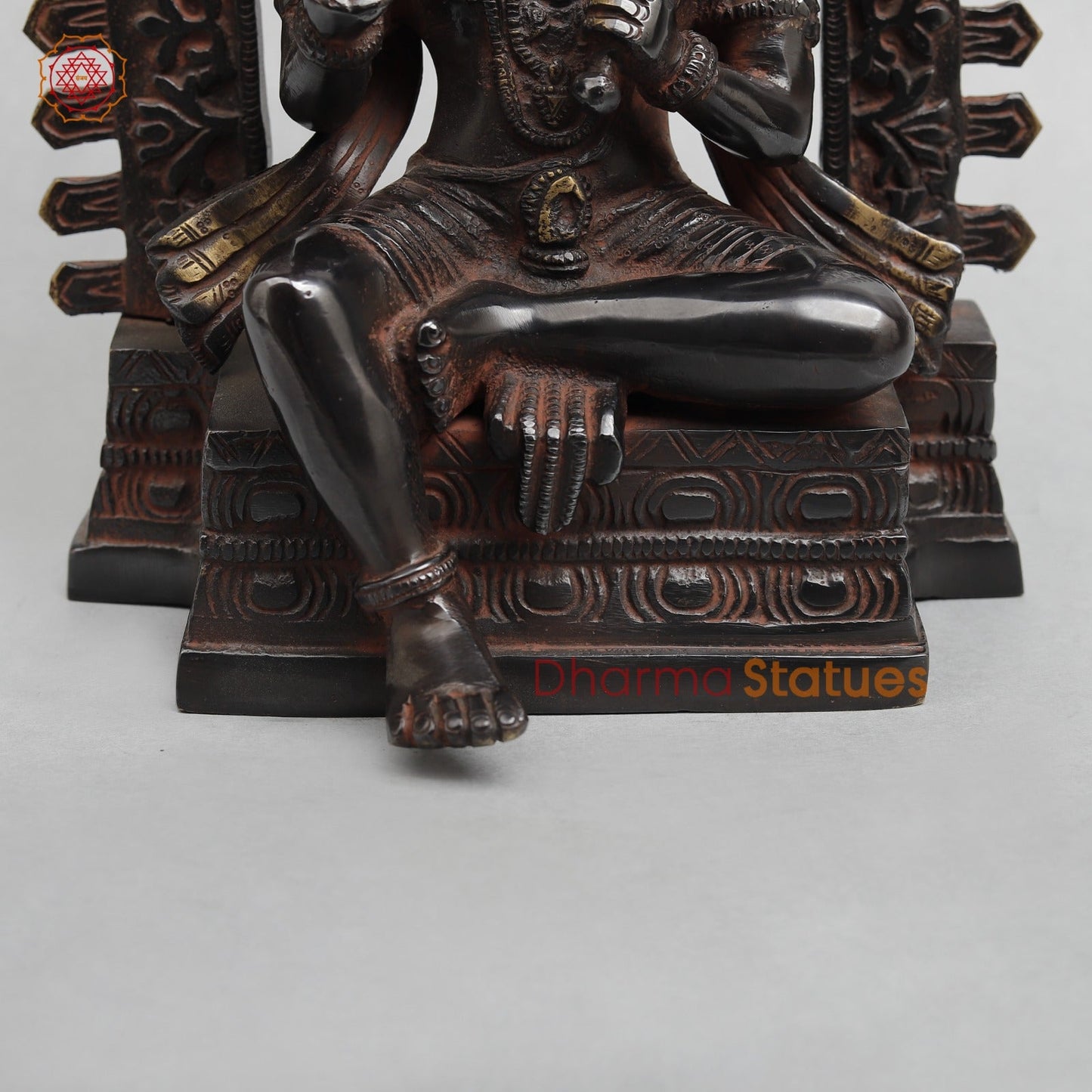 Brass Hanuman Seated with Frame Fine, Royal Black With Red Hues finish 11”