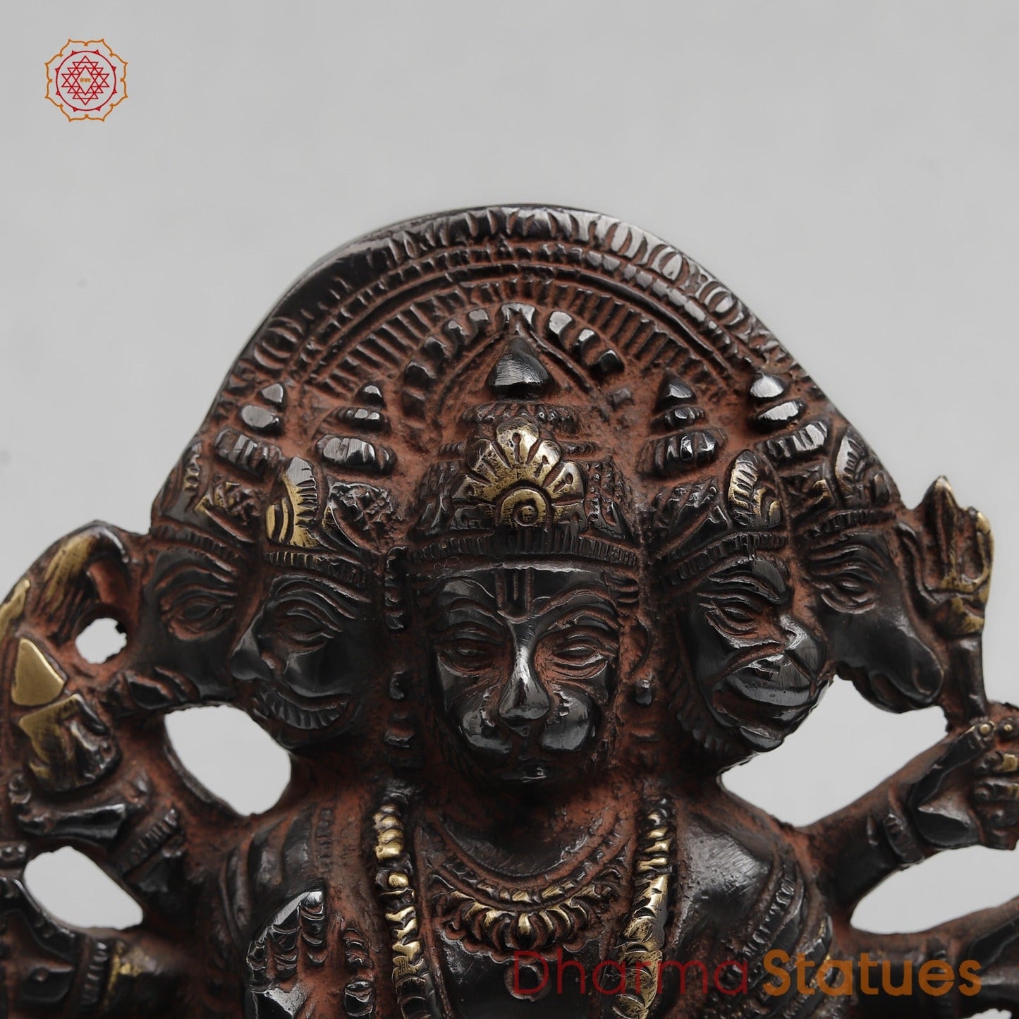 Brass Panchmukhi Hanuman Seated with Frame Fine, Royal Black With Red Hues finish 6”