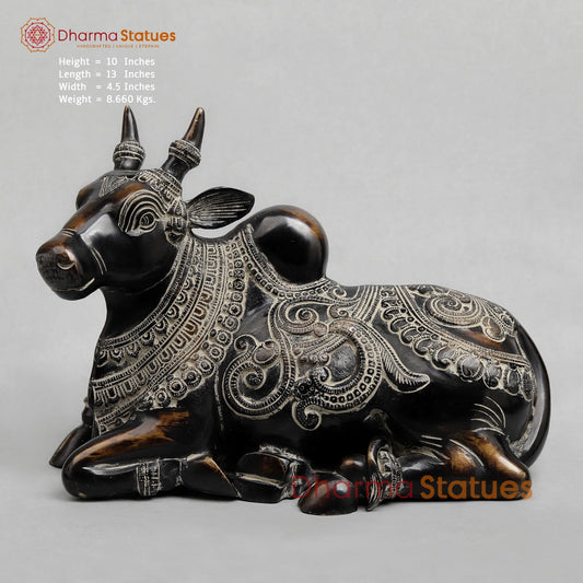 Brass Nandi seated Fine, Antique Finish 13”