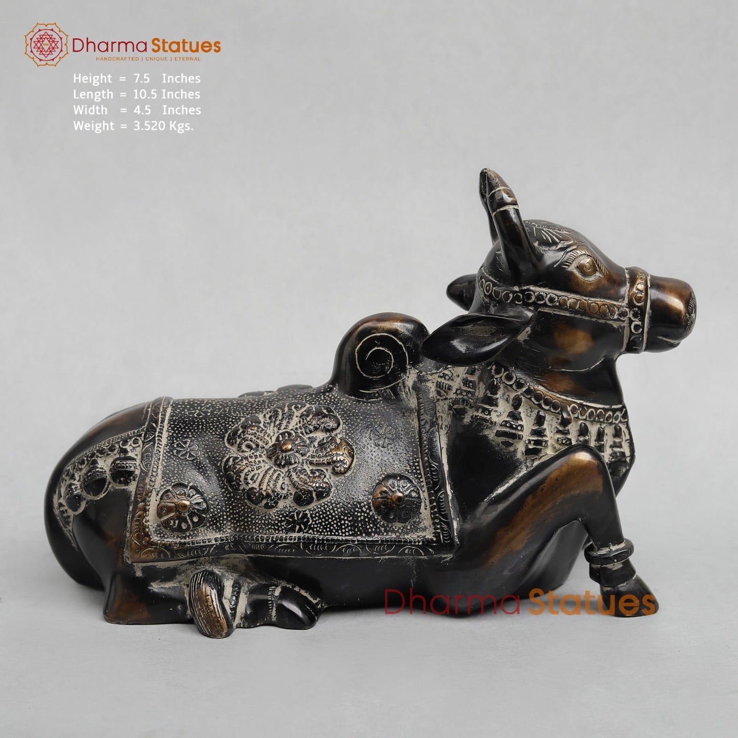 Brass Nandi seated Fine, Antique Finish 10.5”