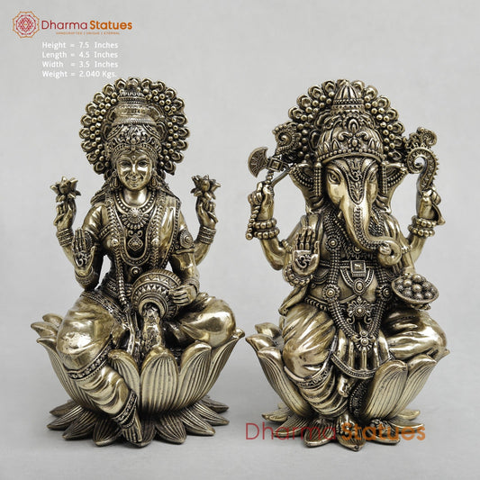 Brass Lakshmi Ganesh Seated on Lotus Fine 7.5”