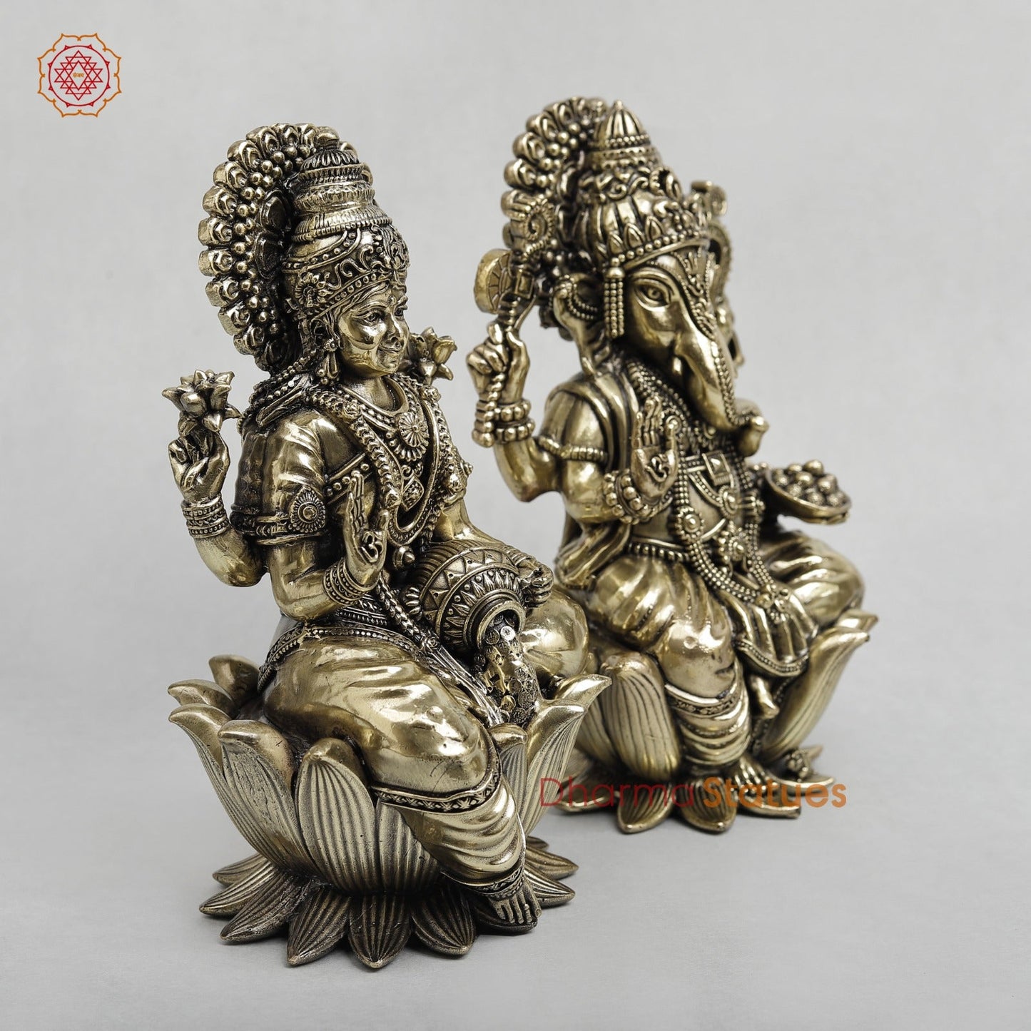 Brass Lakshmi Ganesh Seated on Lotus Fine 7.5”