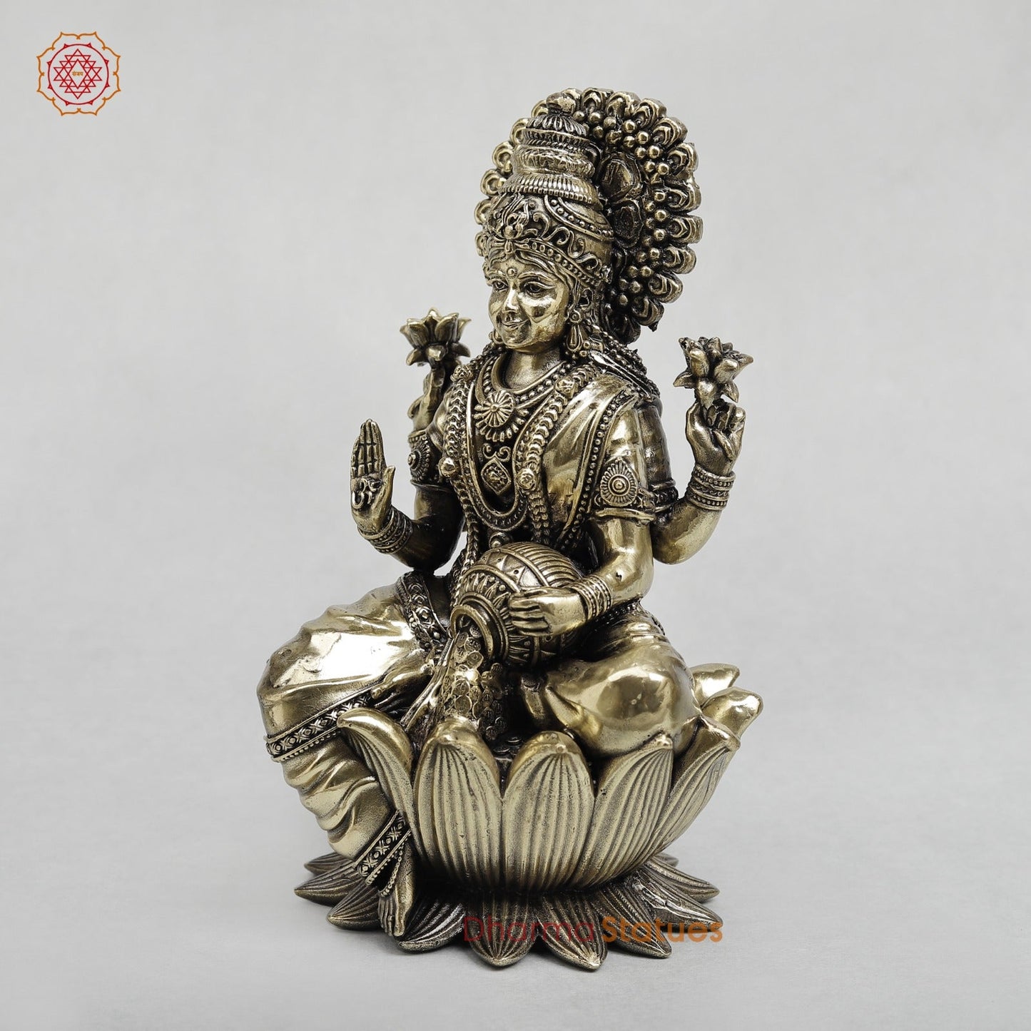 Brass Lakshmi Seated on Lotus Fine 7.5”