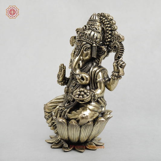 Brass Ganesh Seated on Lotus Fine 7.5”
