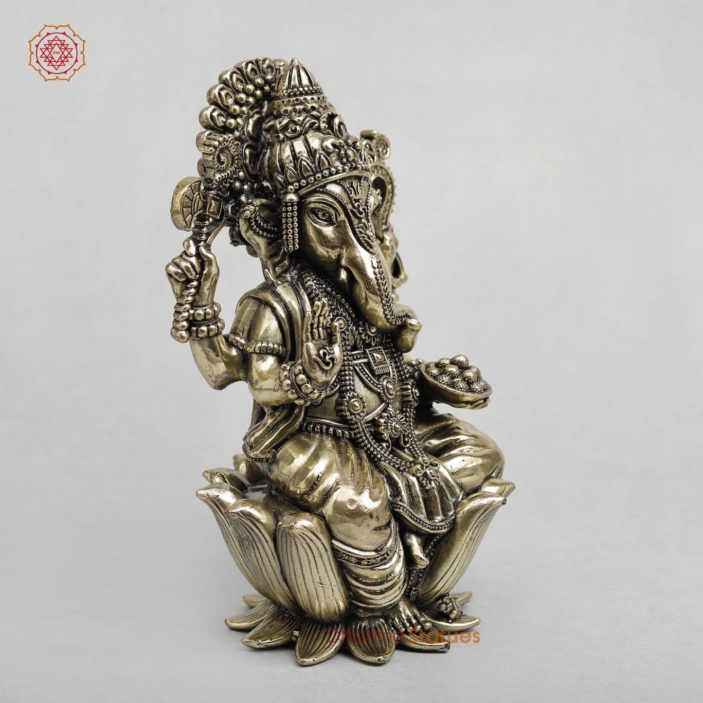 Brass Ganesh Seated on Lotus Fine 7.5”