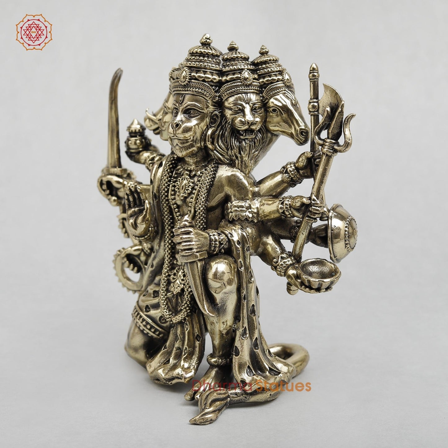 Brass Panchmukhi Hanuman Seated Fine 6”