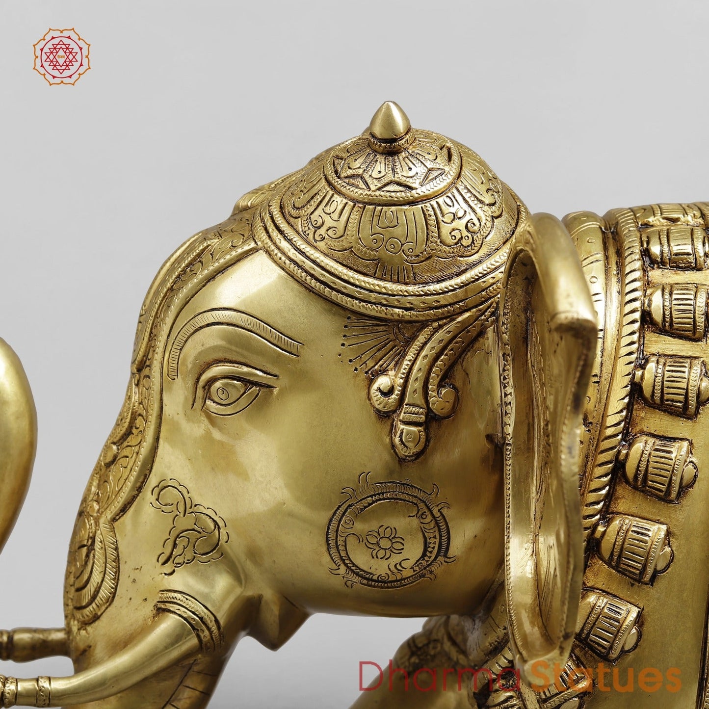 Brass Elephant Holding Lotus In trunk with Peacock Carving Fine, Special Gold Finish 25”