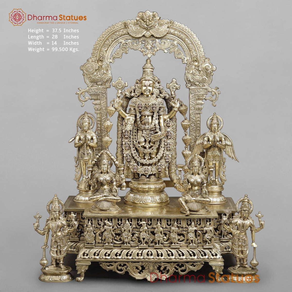 Bronze Tirupati Balaji Complete set With Jaya And Vijaya Fine, Smooth Finish 37.5” (Made in Thrissur)