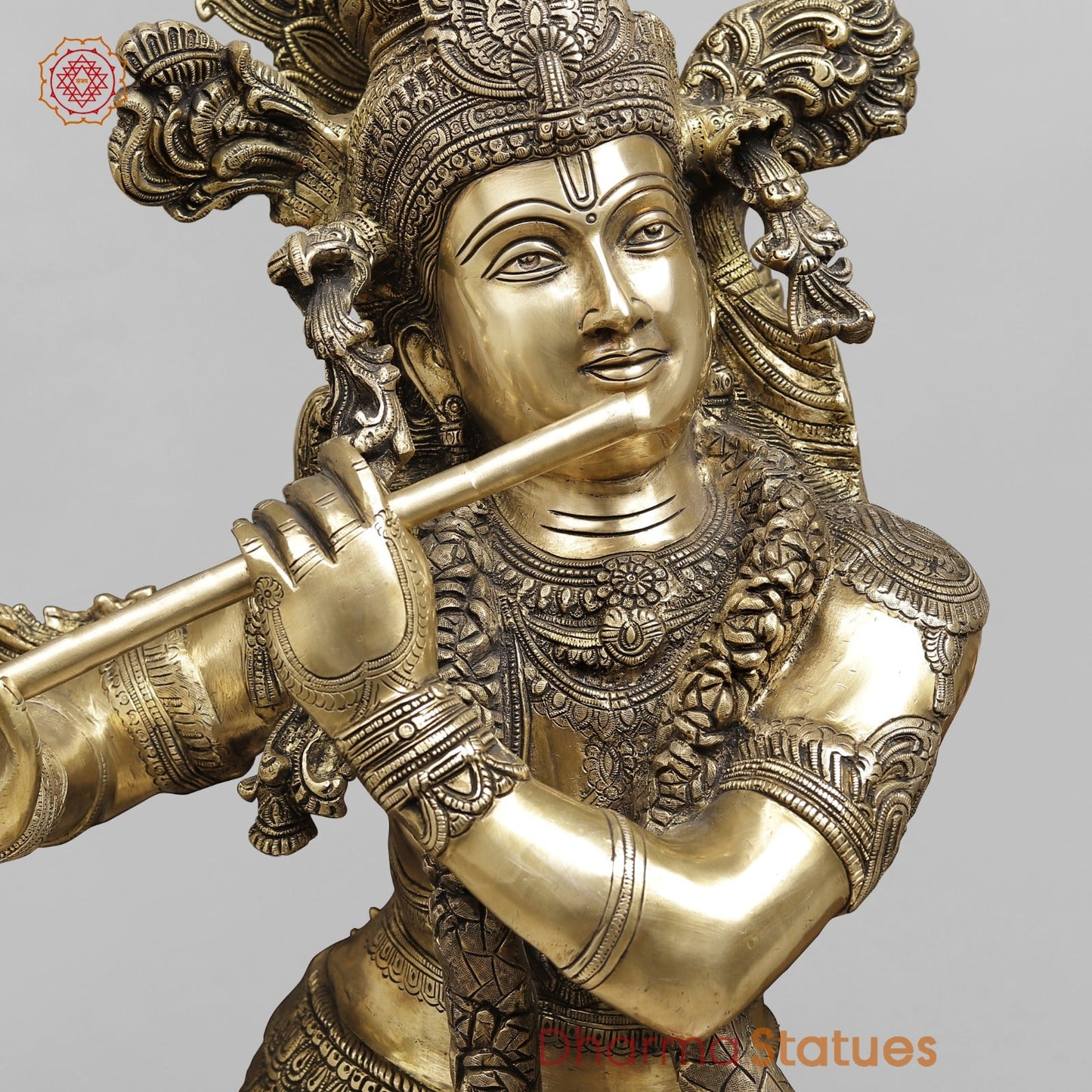 Brass Krishna with Fine Carving, Smooth finish 46.5”