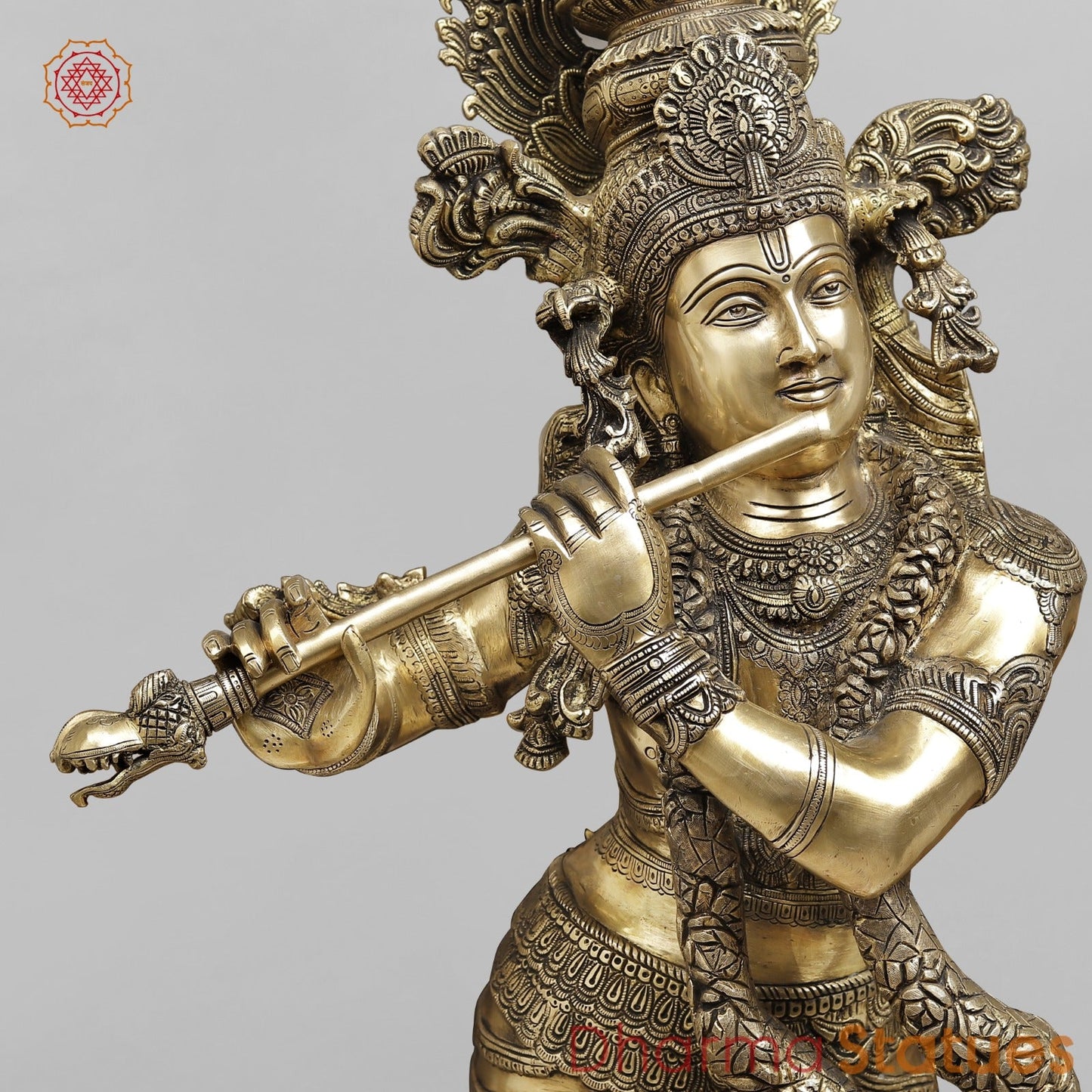 Brass Krishna with Fine Carving, Smooth finish 46.5”