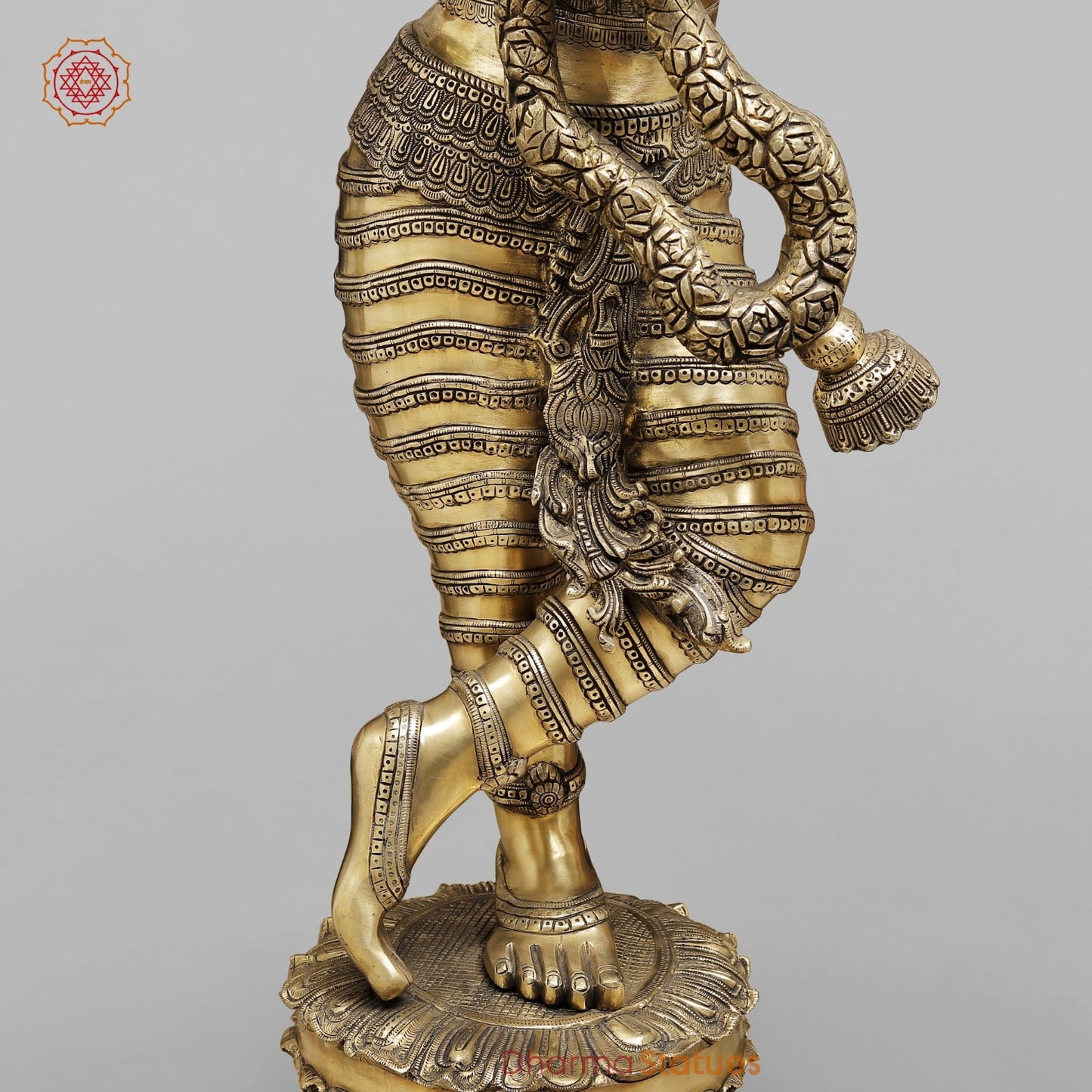 Brass Krishna with Fine Carving, Smooth finish 46.5”