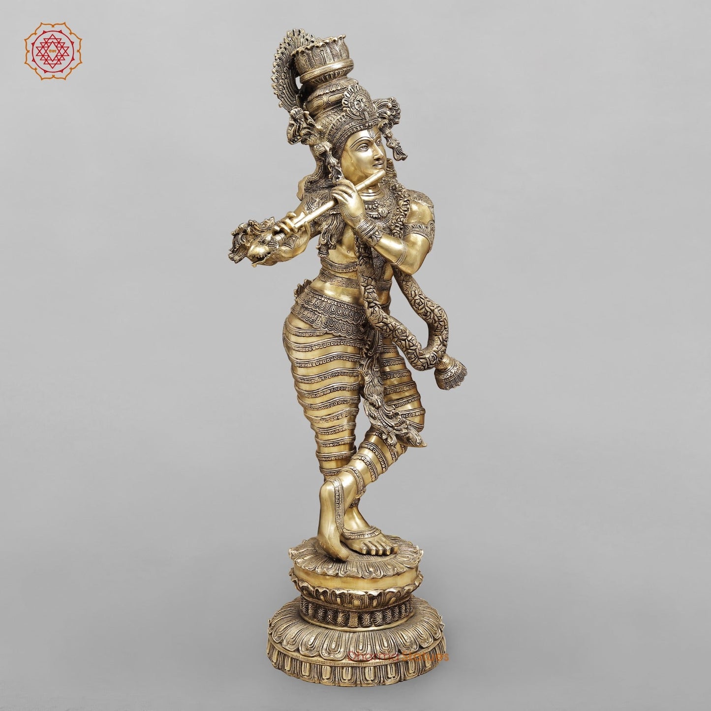 Brass Krishna with Fine Carving, Smooth finish 46.5”